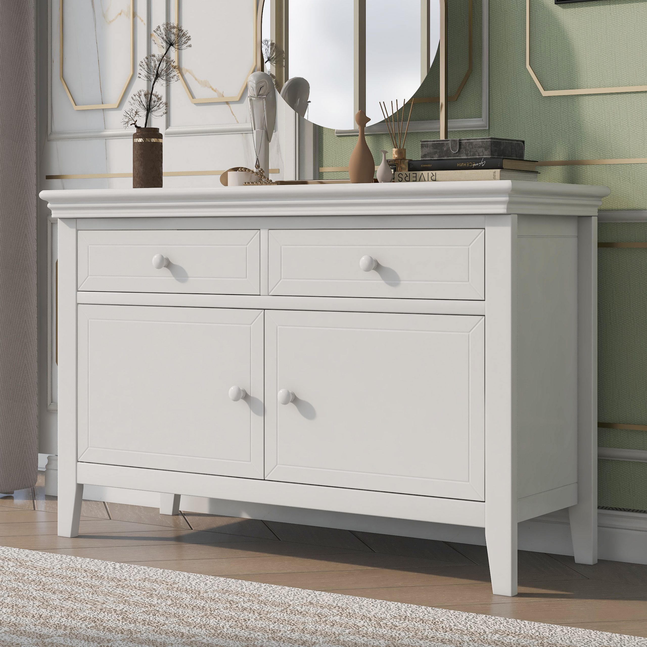 Traditional Concise Style White Solid Wood Dresser With Storage - WF295736AAA