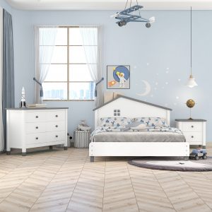 3-Pieces Bedroom Sets For Kids, Full Size Platform Bed - HL000023AAK