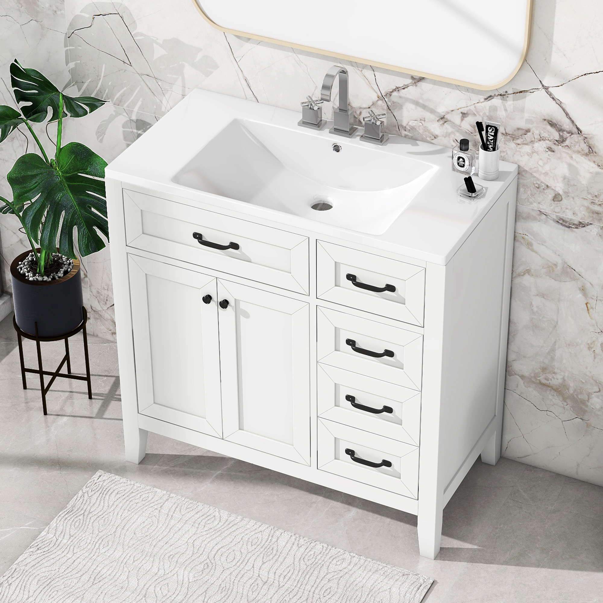Solid Wood Bathroom Vanity with Sink Combo and Drawers - JL000007AAK