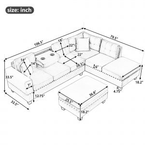 L-Shape Sectional Sofa with Storage Ottoman - SG000580AAE