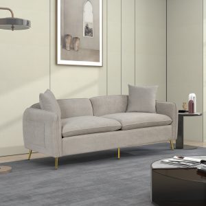 Velvet Upholstered Sofa with Armrest Pockets - WF297919AAE