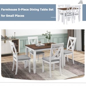 Rustic Minimalist Wood 5-Piece Dining Table Set - SH000253AAK