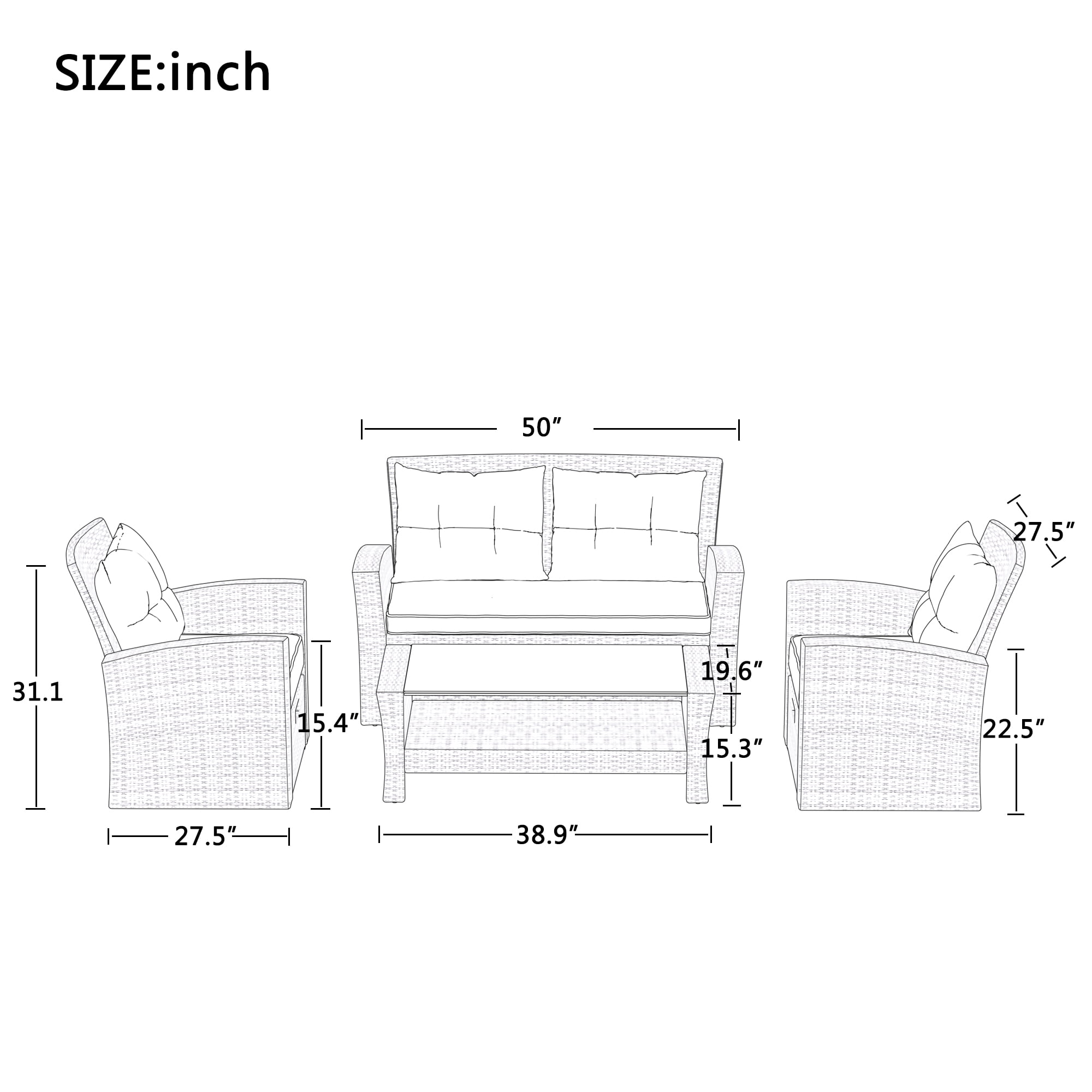 All Weather Wicker Sectional Sofa with Ottoman and Cushions - WY000298AAA