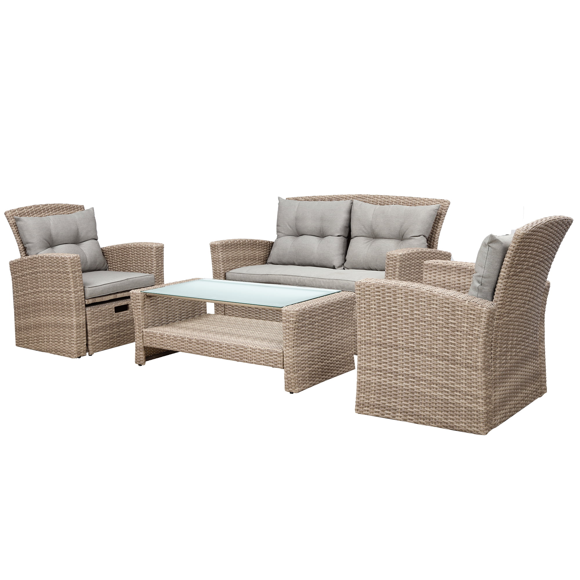 All Weather Wicker Sectional Sofa with Ottoman and Cushions - WY000298AAE
