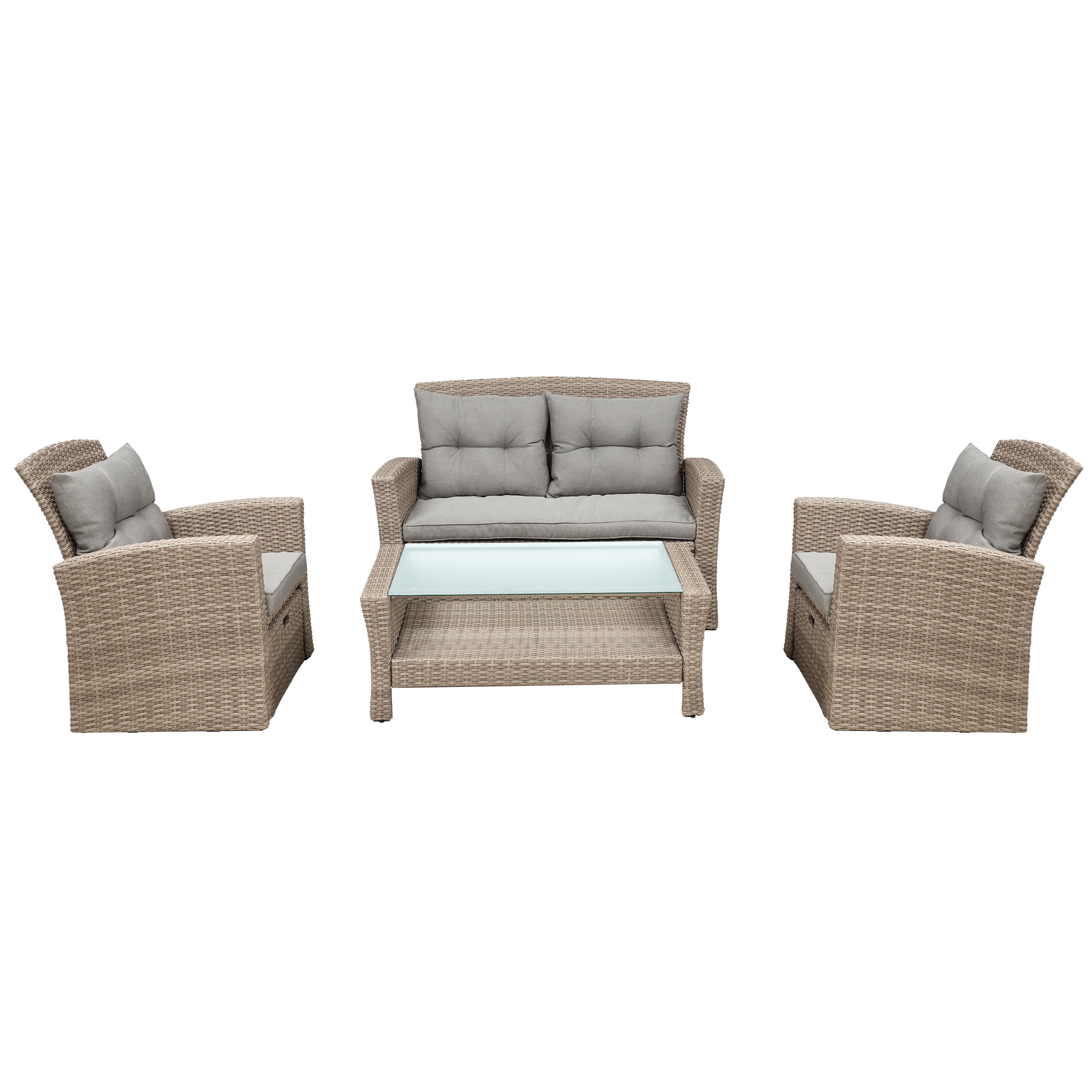 All Weather Wicker Sectional Sofa with Ottoman and Cushions - WY000298AAE