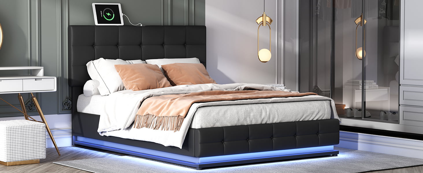 Queen Size Platform Bed with Hydraulic Storage System - HL000029AAB