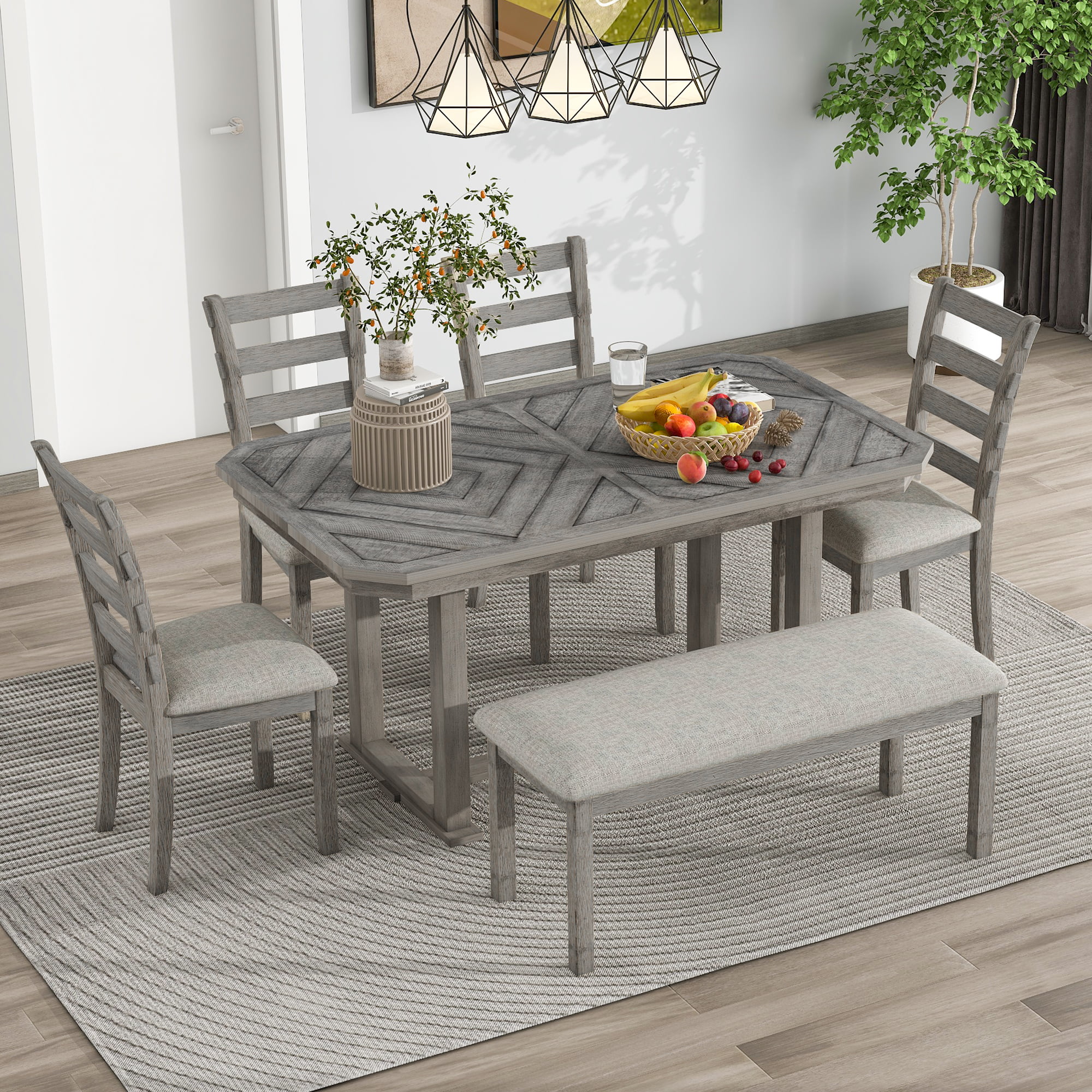 6-Piece Rubber Wood Dining Table Set - ST000049AAE