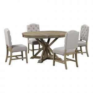 Retro Style Dining Table Set with Extendable Table and 4 Upholstered Chairs - ST000078AAE