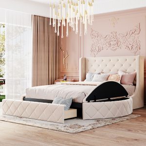 Upholstered Queen Size Storage Velvet Bed - LP000815AAA