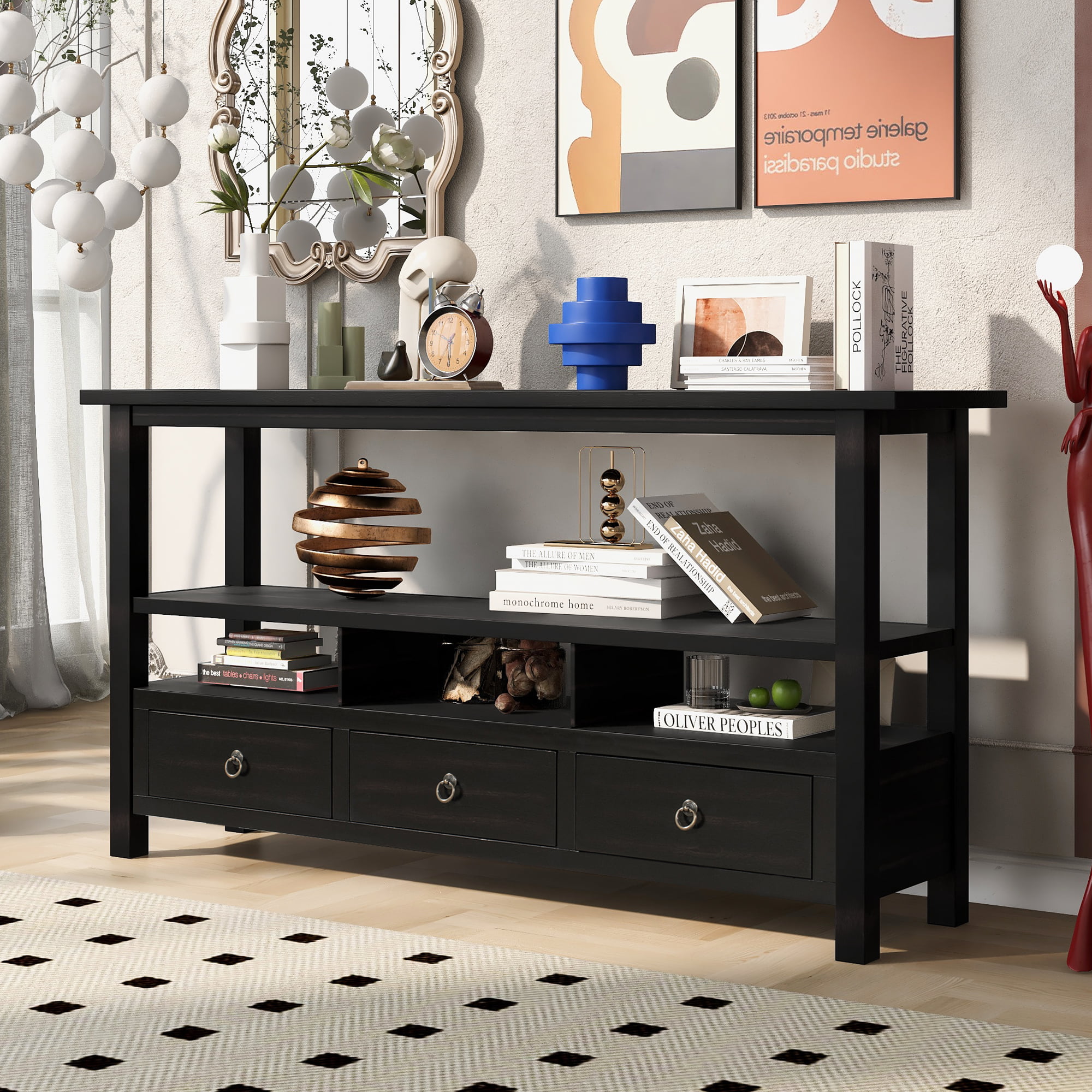 Rustic Solid Console Table With Three Drawers - WF298607AAB