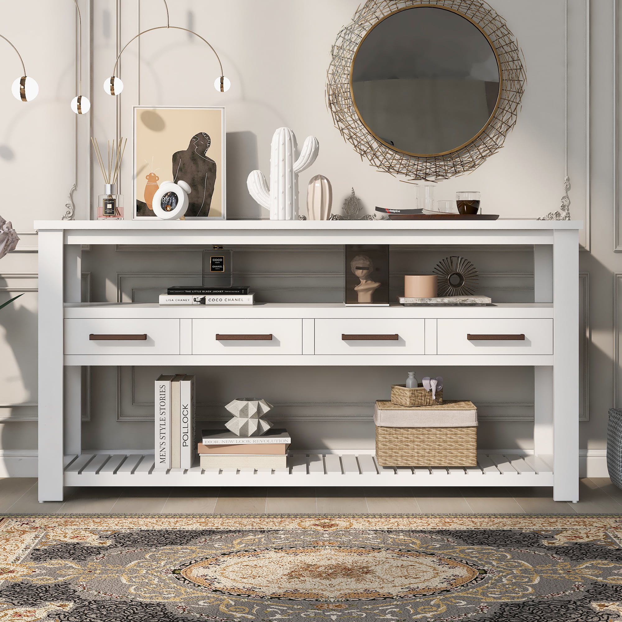 62.2" Modern Console Table With 4 Drawers And 2 Shelves - WF298909AAK
