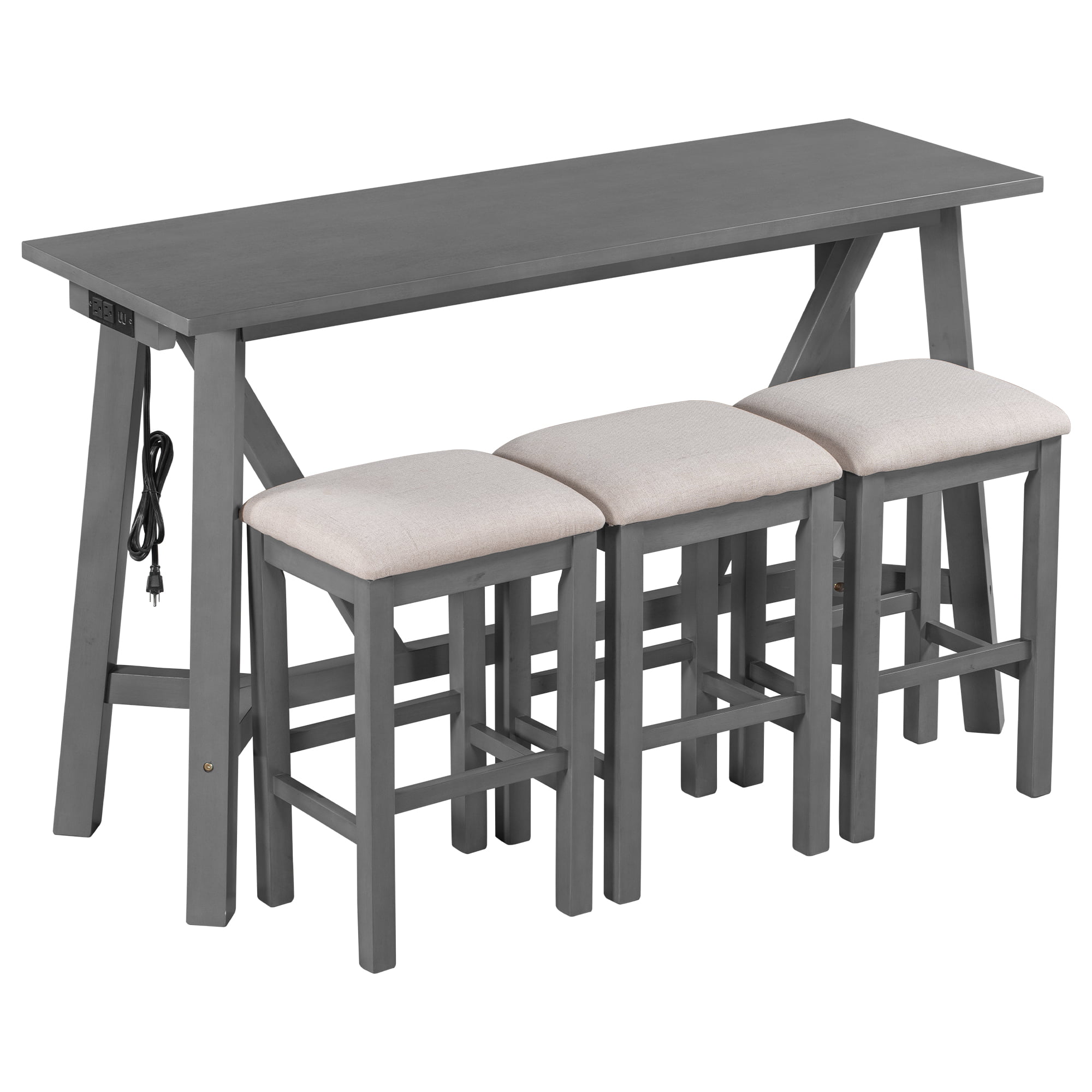 Home Kitchen Dining Bar Table With 3 Upholstered Stools - WF298919AAE