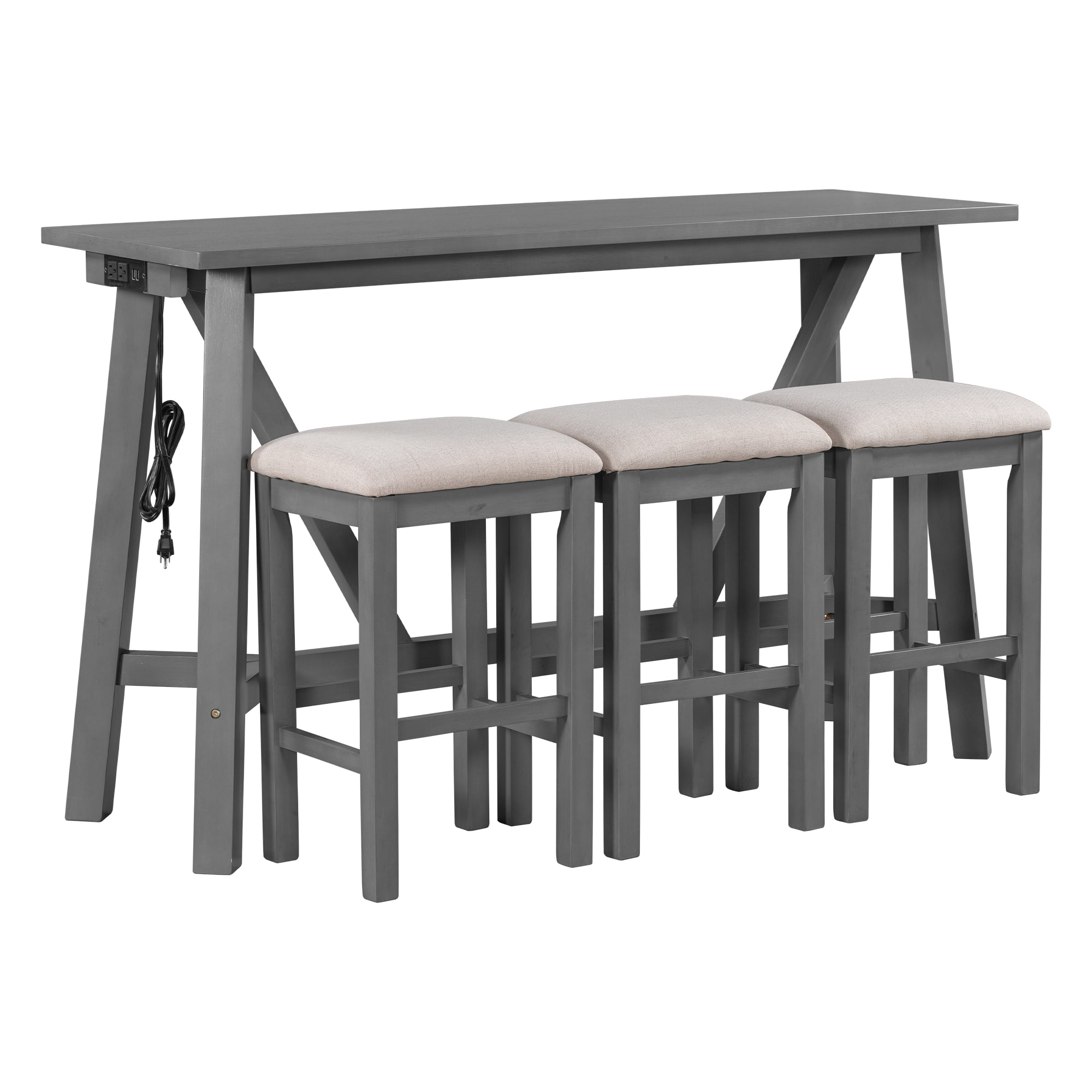 Home Kitchen Dining Bar Table With 3 Upholstered Stools - WF298919AAE