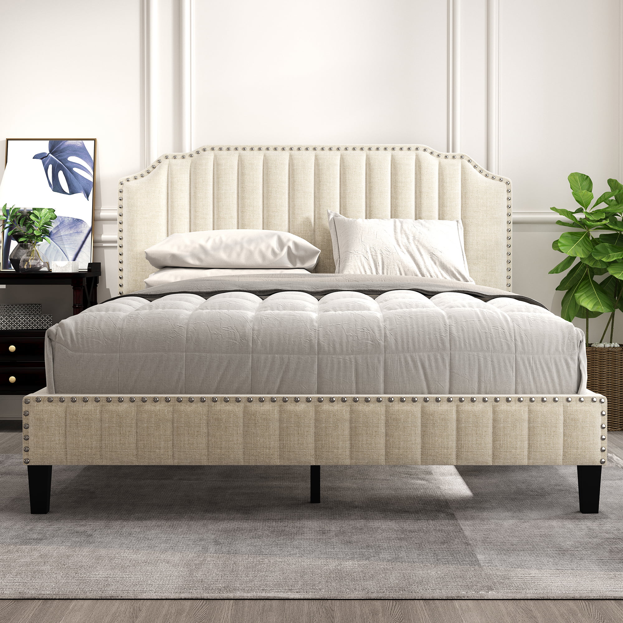 Queen Size Modern Velvet Curved Upholstered Platform Bed - WF298928AAA