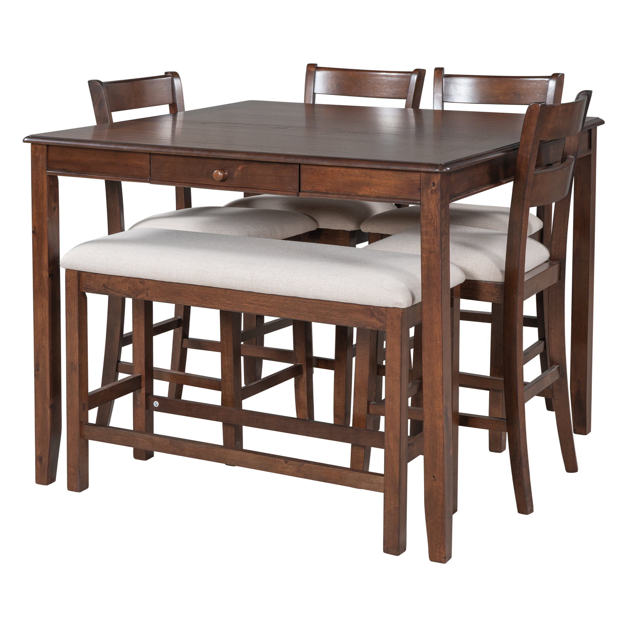 Wood 6-Piece Dining Table Set with Storage Drawer - SP000001AAD