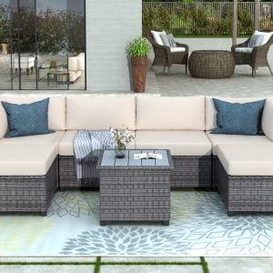 7 Piece Rattan Sectional Seating Group with Cushions - WY000307AAA