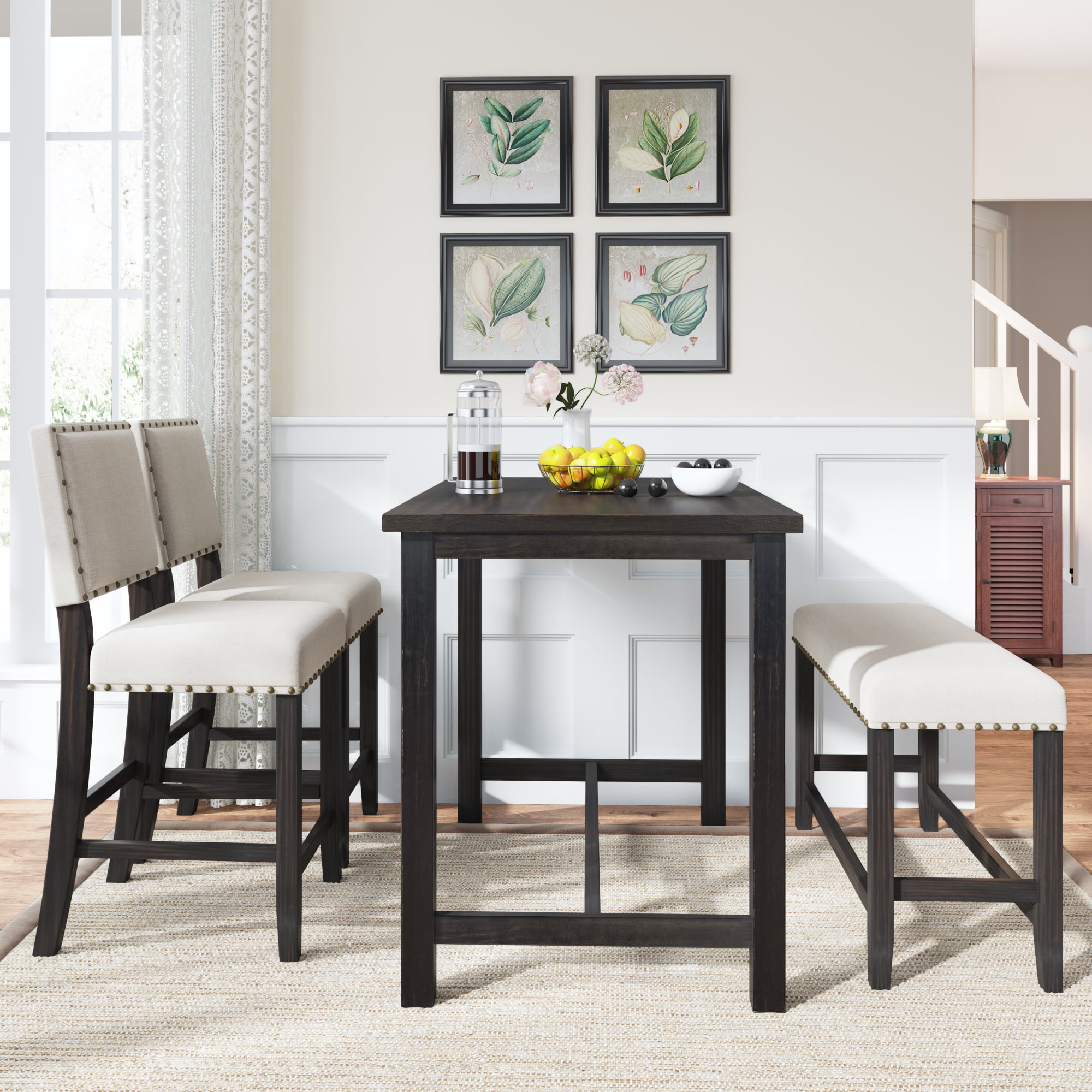 4 Piece Rustic Wooden Counter Height Dining Table Set - SH000157AAE