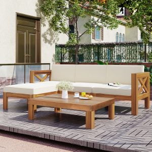 Patio Wood 5-Piece Sectional Sofa Seating Group Set - SP110142AAA