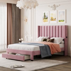Full Size Velvet Upholstered Platform Bed - WF296850AAH