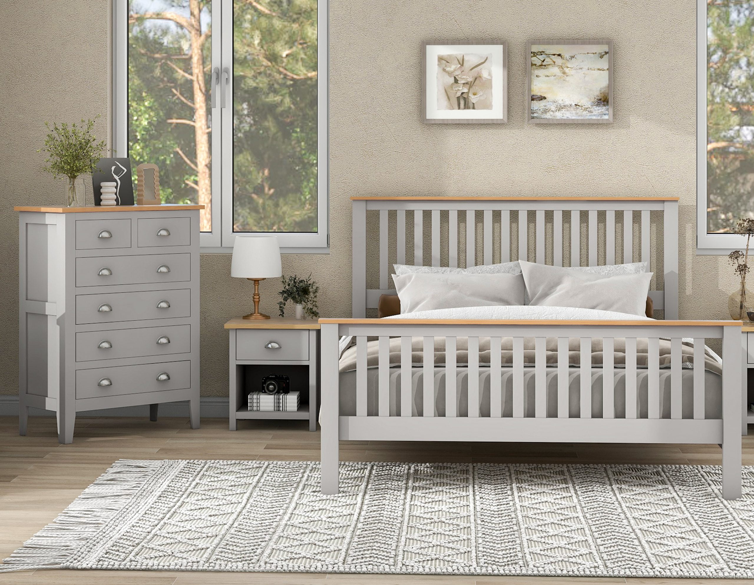 3 Pieces Country Gray Bedroom Sets, King Bed - BS320588AAG