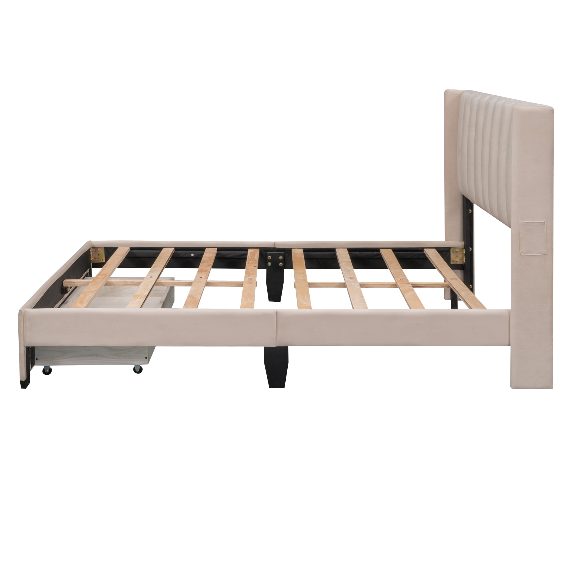 Queen Size Velvet Upholstered Platform Bed - WF296854AAA