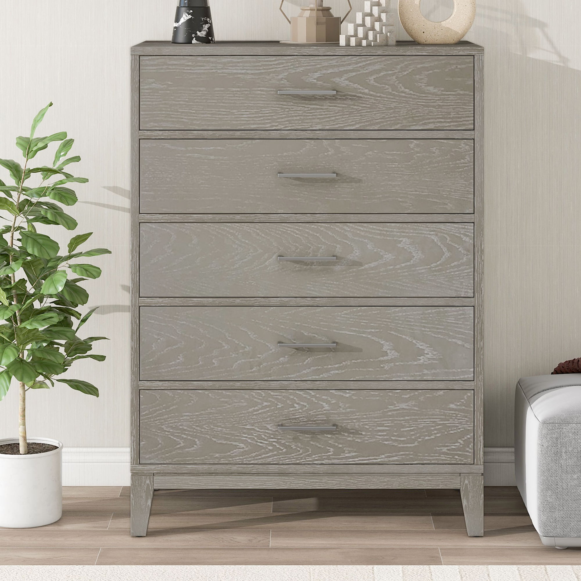 Modern Concise Style Grey Grain Five-Drawer Chest - WF300183AAE