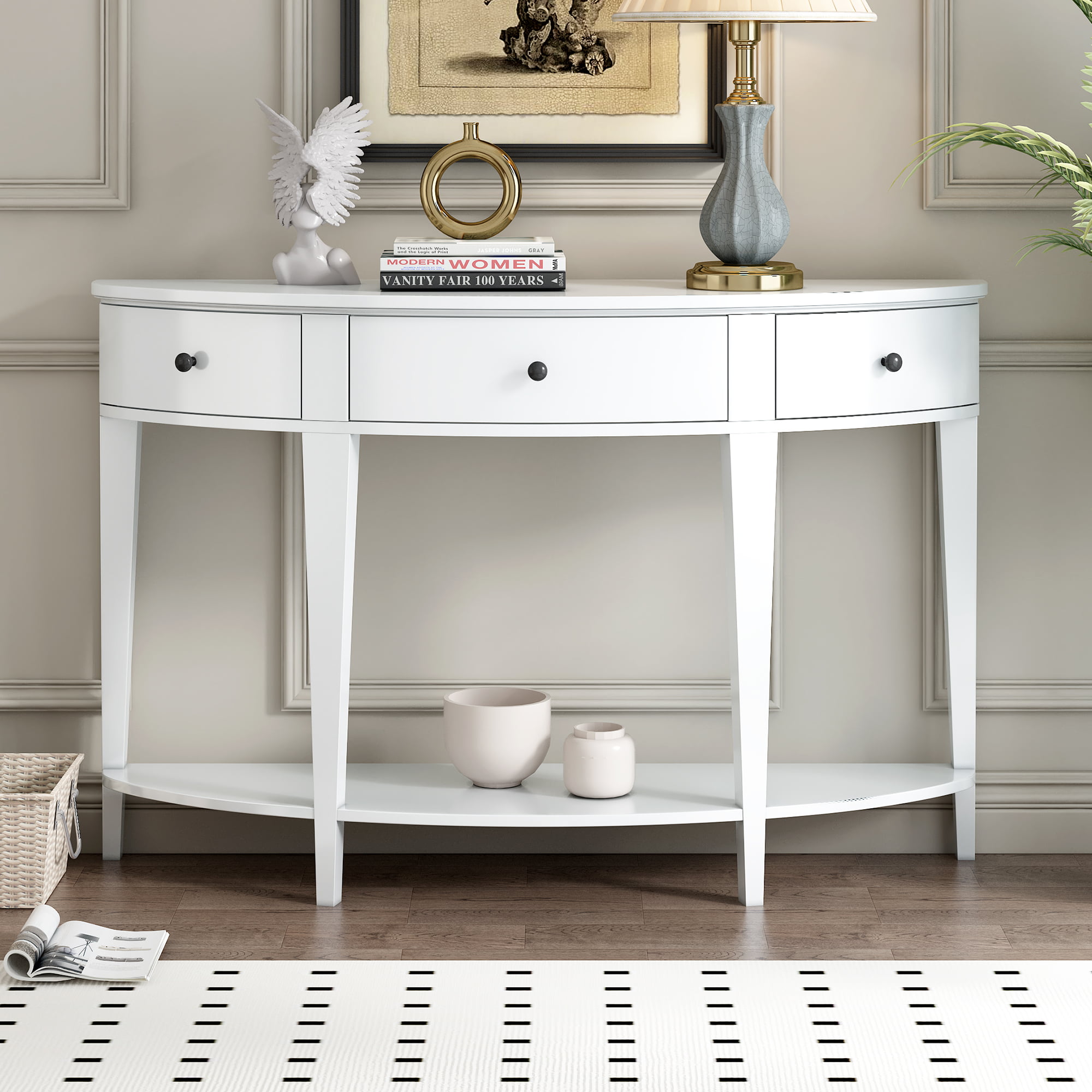 Modern Curved Console Table With 3 Drawers And 1 Shelf - WF300176AAK