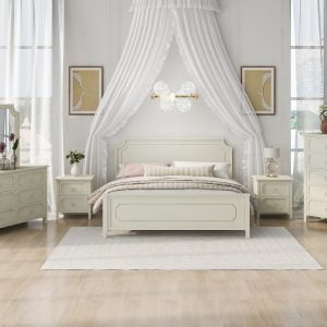 Milky White Solid Rubber Wood 6 Pieces Bedroom Sets, King Size - BS600172AAK