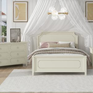 Milky White Solid Rubber Wood 3 Pieces Bedroom Sets, Queen Size - BS300170AAK