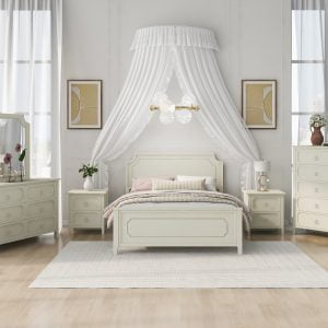Milky White Solid Rubber Wood 6 Pieces Bedroom Sets, Queen Size - BS600170AAK