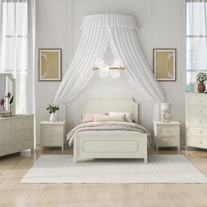 Milky White Solid Rubber Wood 6 Pieces Bedroom Sets, Full Size - BS600168AAK