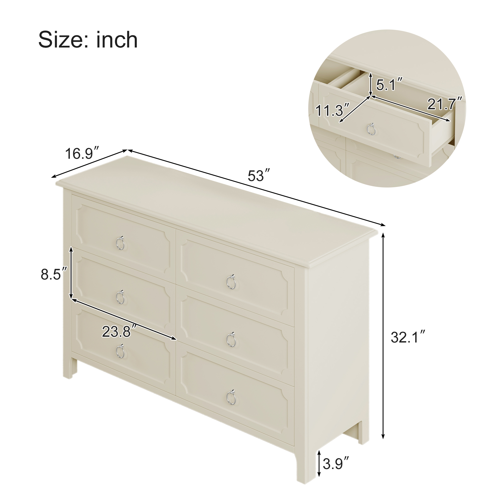 Milky White Rubber Wooden Dresser - WF299164AAK