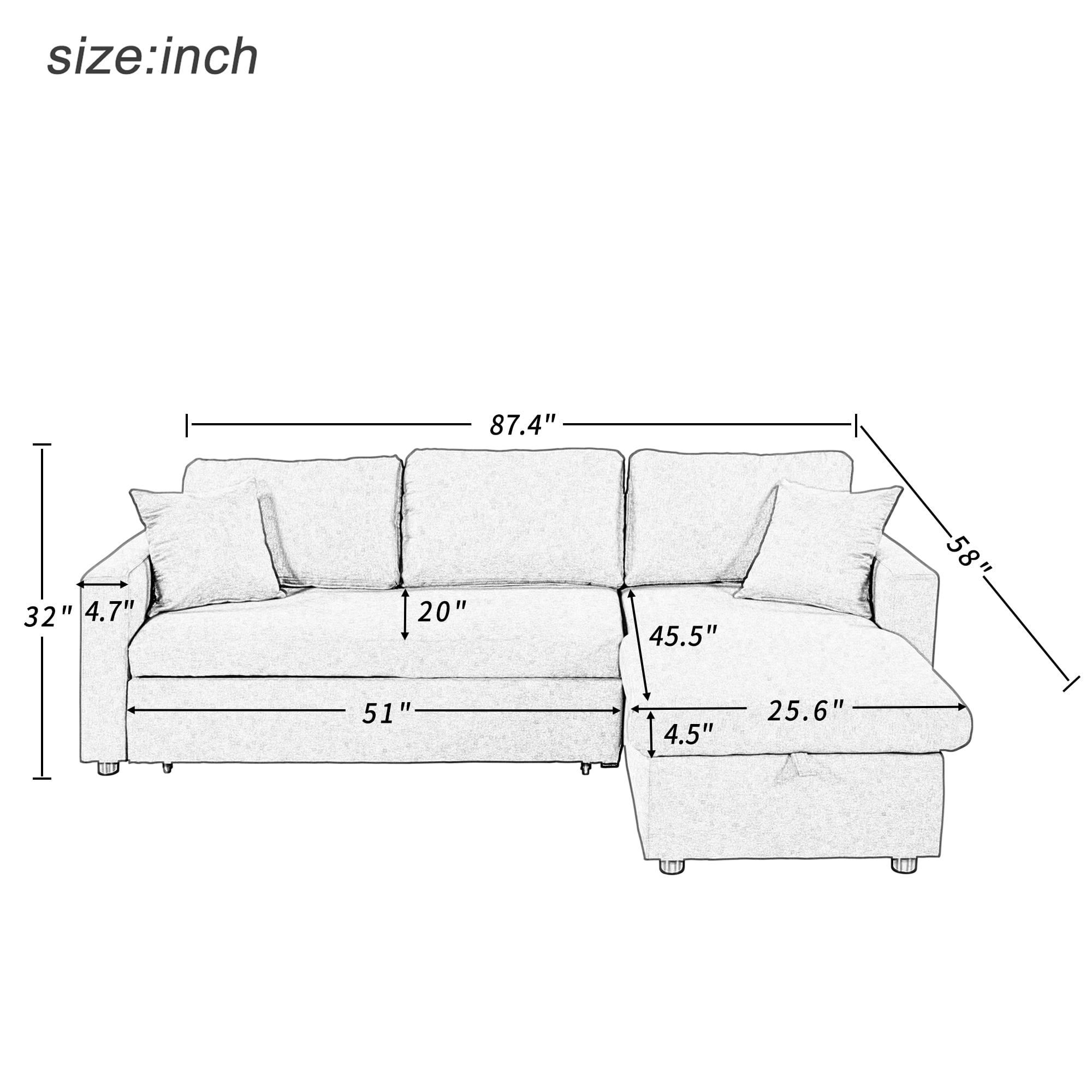 Upholstery Sleeper Sectional Sofa - WY000321AAE