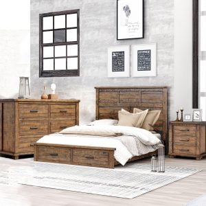 Rustic Reclaimed Pine Wood 3 Pieces Storage Queen Bedroom Sets - BS330405AAD