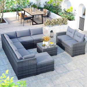 9-Piece Outdoor Patio Large Wicker Sofa Set - FF201211AAE