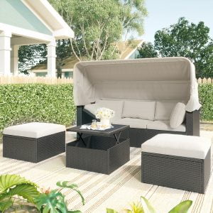 Outdoor Patio Rectangle Daybed with Retractable Canopy - WY000319AAK