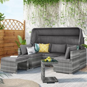 5 Pieces Outdoor UV-Resistant Patio Sofa Set with Canopy - SP100151AAE