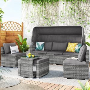 5 Pieces Outdoor UV-Resistant Patio Sofa Set with Canopy - SP100151AAE