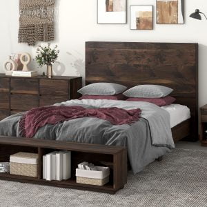 3 Pieces Walnut Bedroom Sets, Queen Platform Bed - BS320066AAA