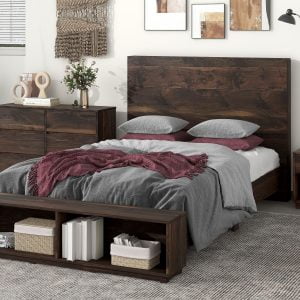 3 Pieces Walnut Bedroom Sets, King Size Platform Bed - BS310068AAA