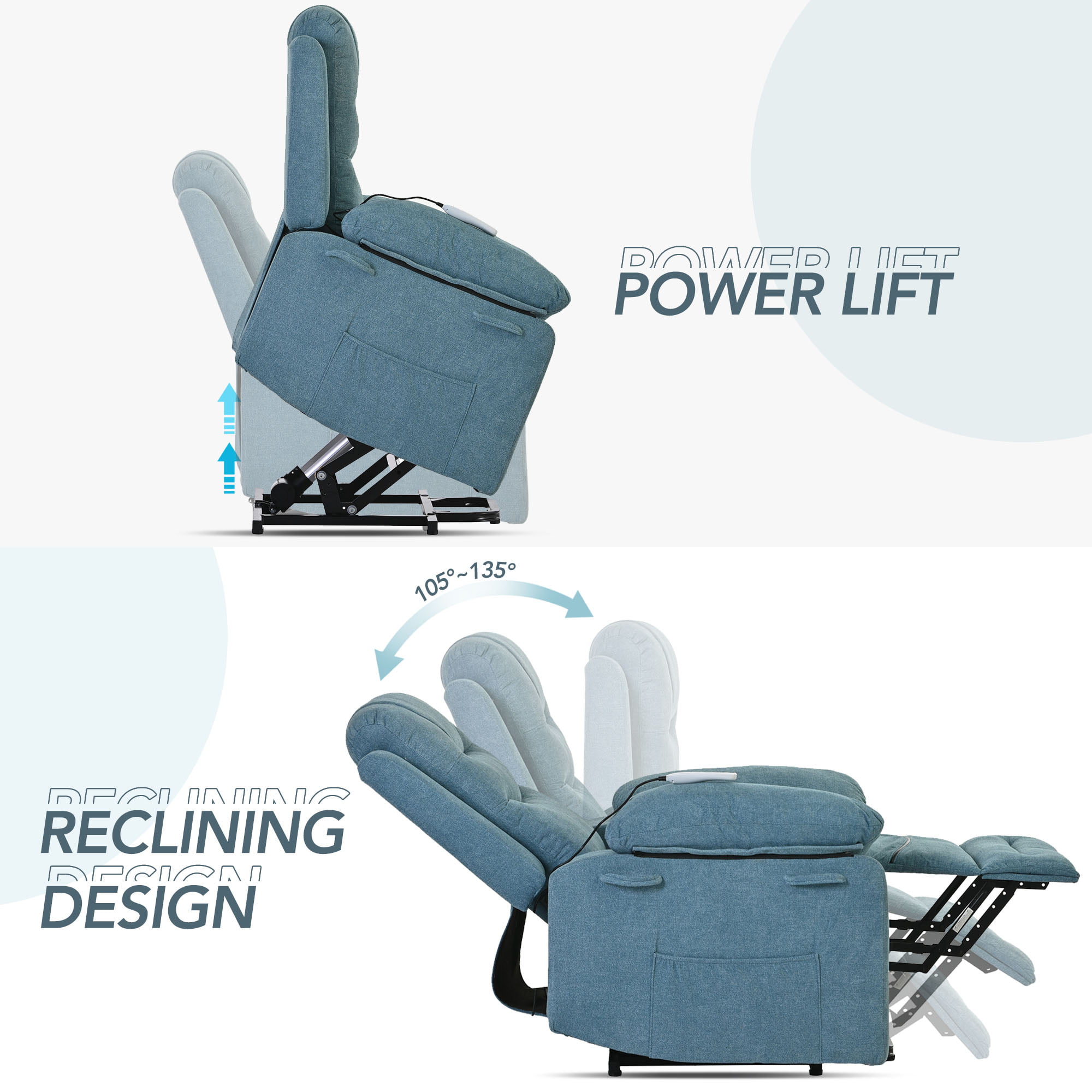 Power Lift Chair for Elderly with Adjustable Massage and Heating Function - WF300836AAC