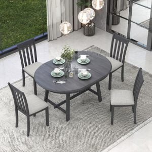 5-Piece Wood Round Extendable Dining Table Set - ST000038AAE