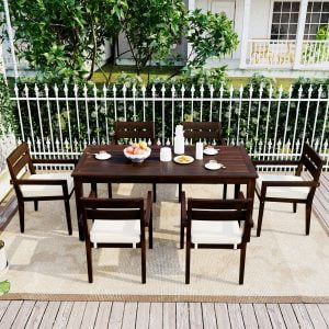 Acacia Wood Outdoor Dining Table Set - WY000315AAP