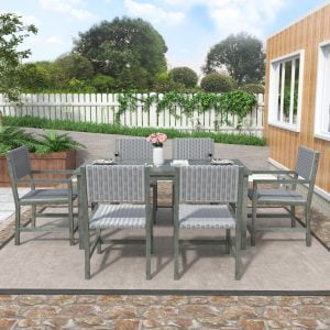Acacia Wood And Rattan Outdoor Dining Table And Chairs - WY000324AAE