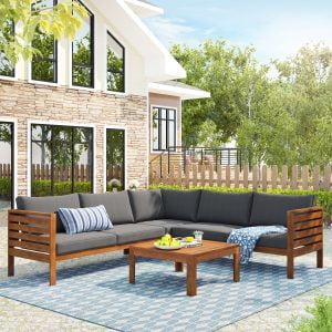 Wooden Structure Outdoor Sofa Set with Cushions - FV201207AAE