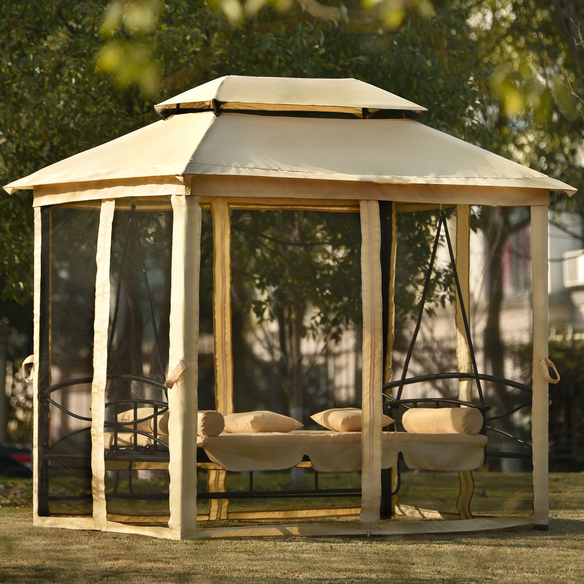 Outdoor Gazebo with Convertible Swing Bench - WY000270AAD