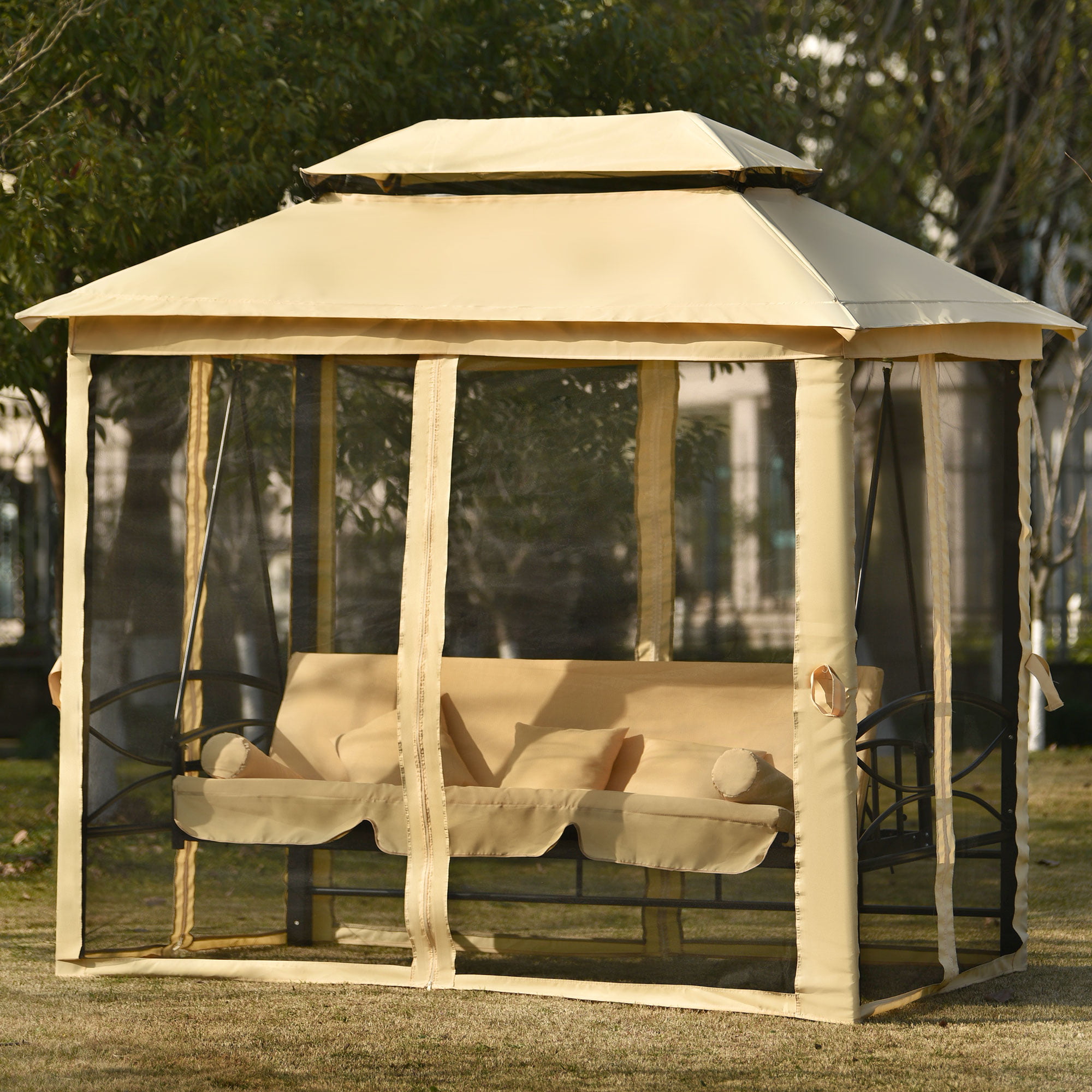 Outdoor Gazebo with Convertible Swing Bench - WY000270AAD