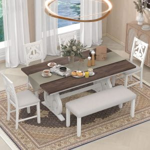 Farmhouse Style 6-Piece Wooden Dining Table Set - ST000084AAD