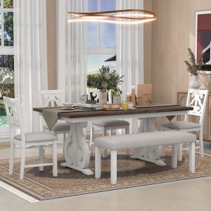 Farmhouse Style 6-Piece Wooden Dining Table Set - ST000084AAD