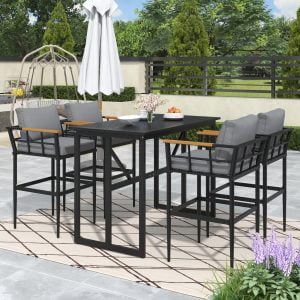 Steel Outdoor Dining Set With Acacia Wood Armrest Suitable - WY000326AAE